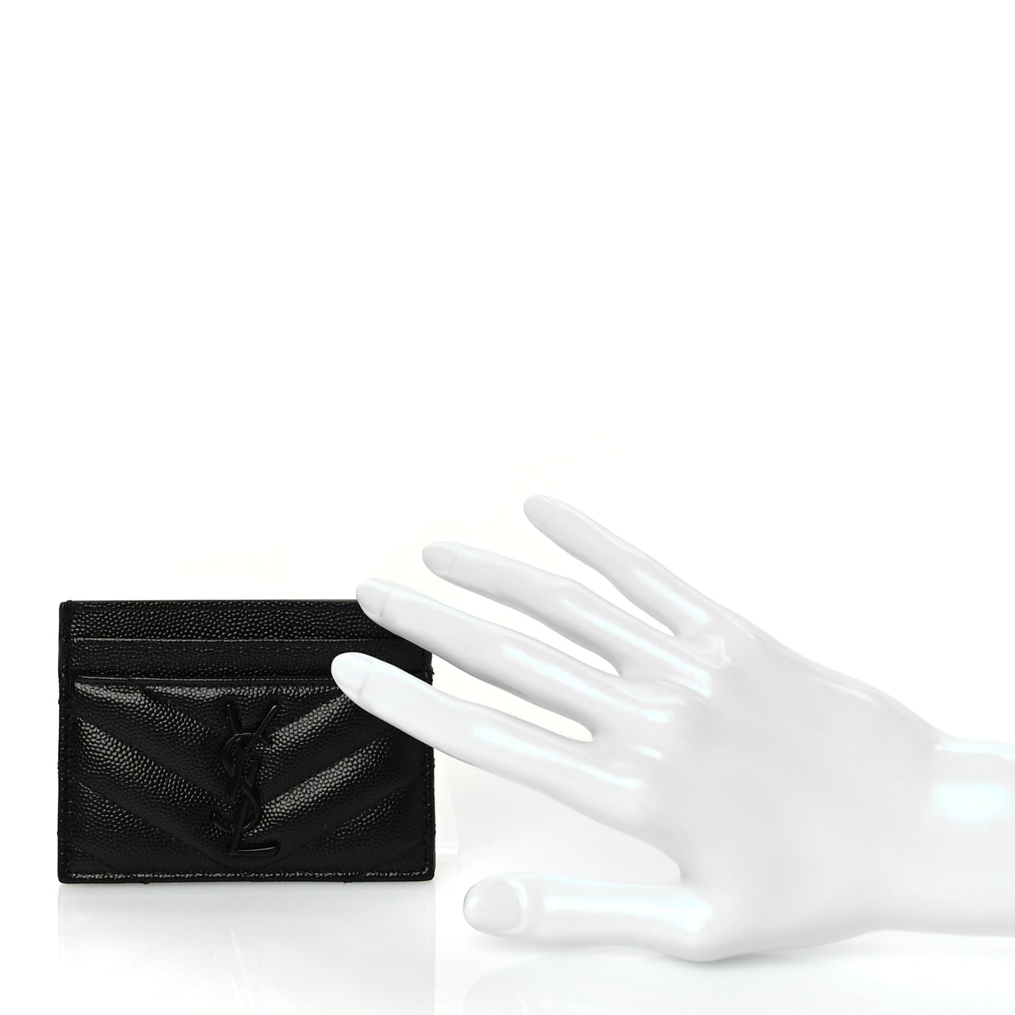 Saint Laurent Grain De Poudre Matelasse Chevron Monochrome Monogram Credit Card Case Black