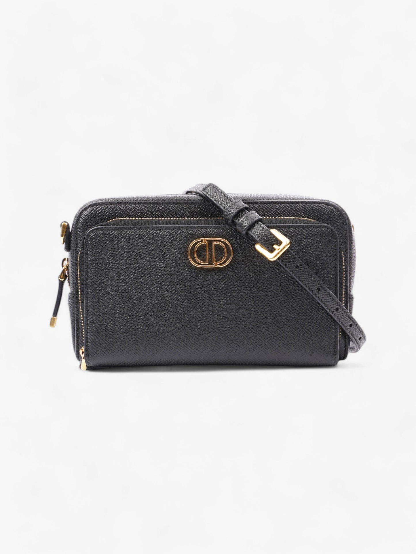 Christian Dior Caro Double Pouch Bag Black Calfskin Leather