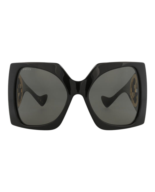 Gucci Womens Shield/Wrap Black Black Grey Fashion Designer Eyewear