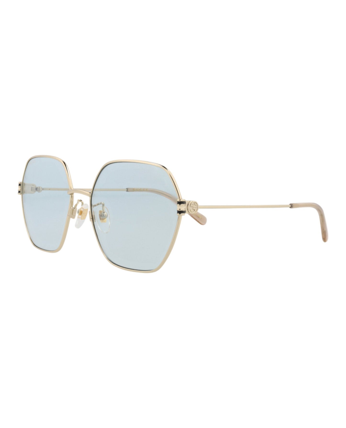 Gucci Womens Square/Rectangle Gold Gold Light Blue Fashion Designer Eyewear