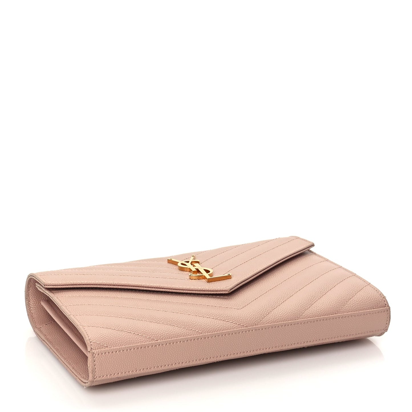Saint Laurent Grain De Poudre Matelasse Chevron Monogram Chain Wallet Pale Blush