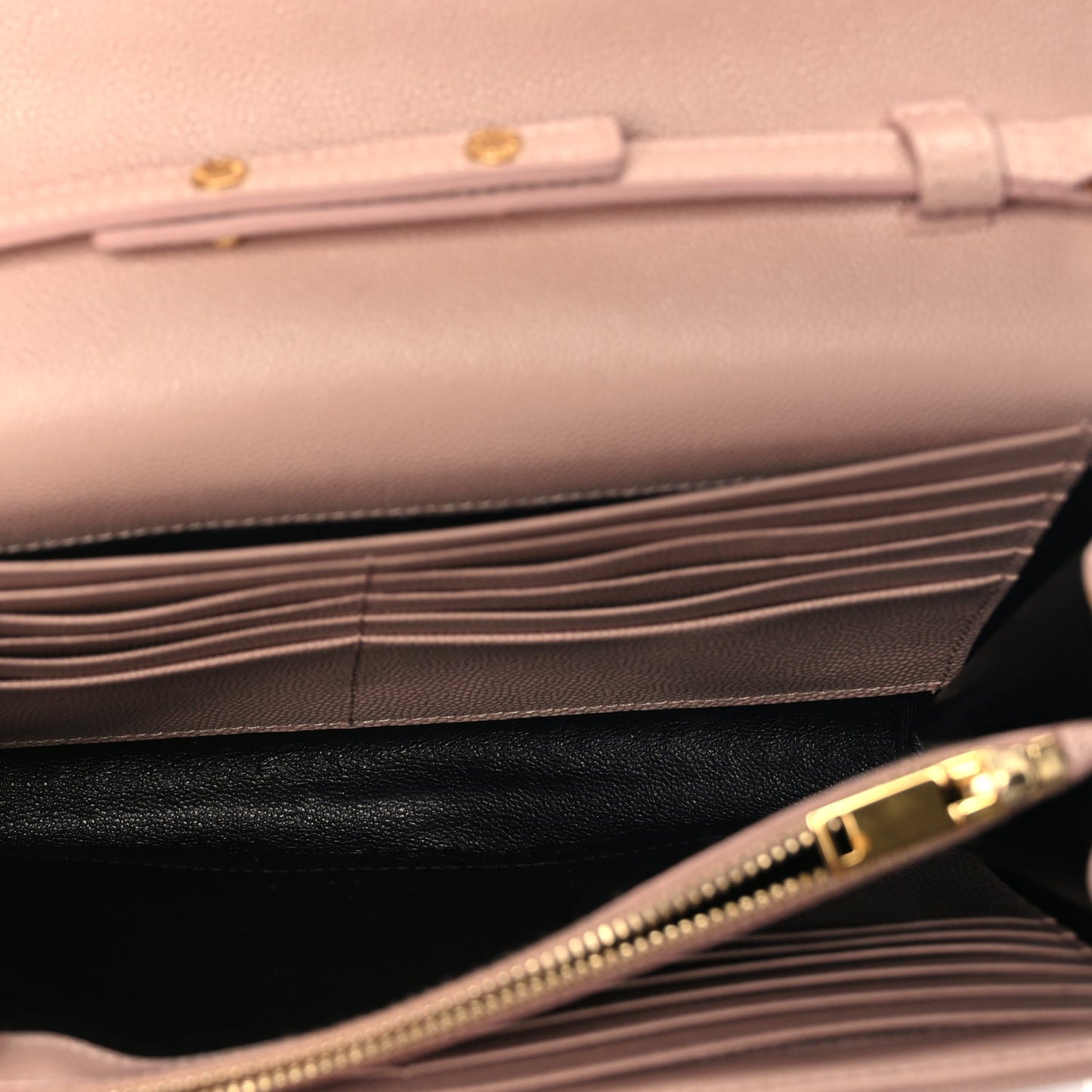 Saint Laurent Grain De Poudre Matelasse Chevron Monogram Chain Wallet Pale Blush