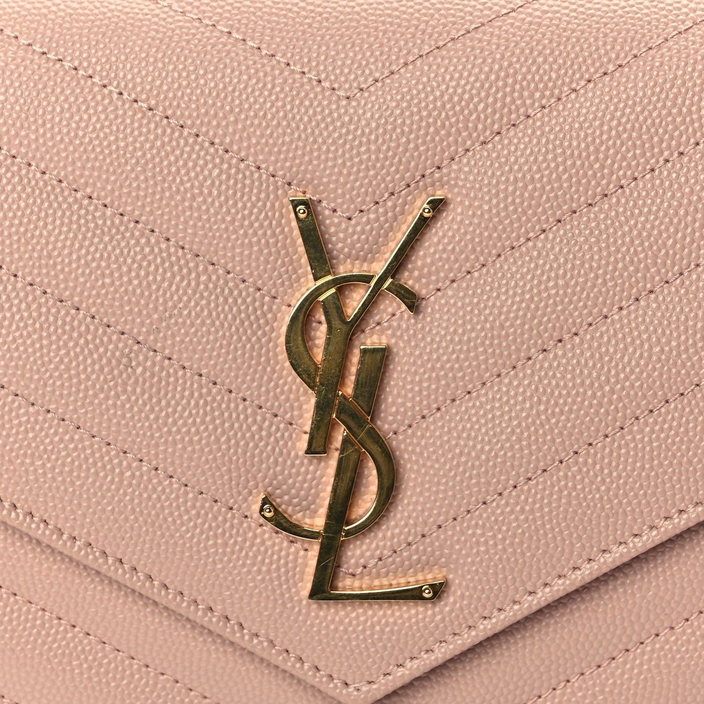 Saint Laurent Grain De Poudre Matelasse Chevron Monogram Chain Wallet Pale Blush