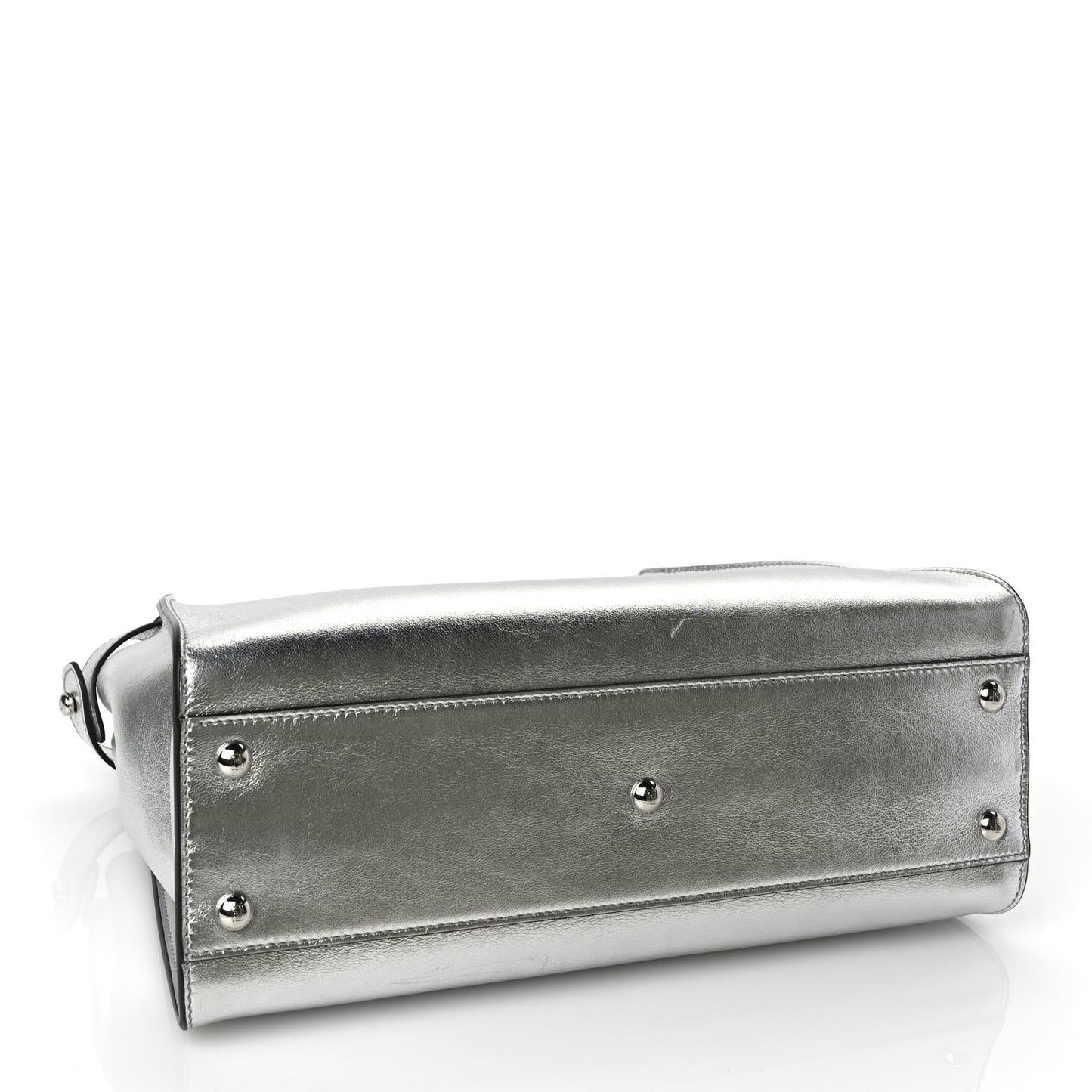 Fendi Vitello Catalan Mirror Medium Peekaboo Iconic Satchel Argento