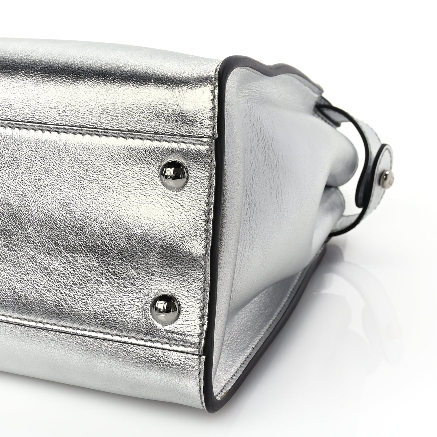 Fendi Vitello Catalan Mirror Medium Peekaboo Iconic Satchel Argento