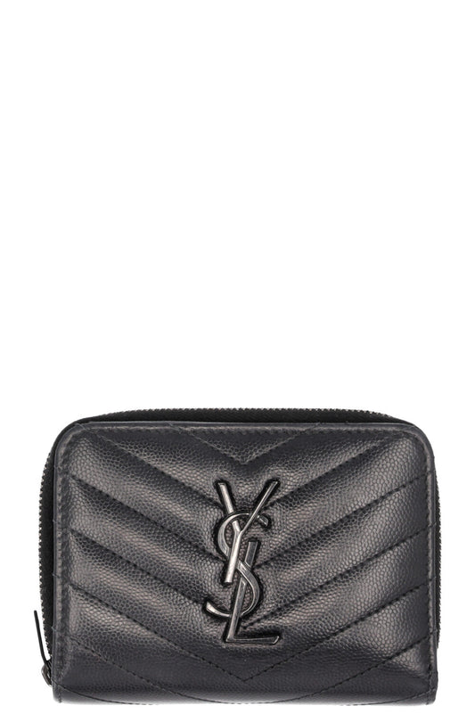SAINT LAURENT Cassandre Compact Zip Around Wallet Black