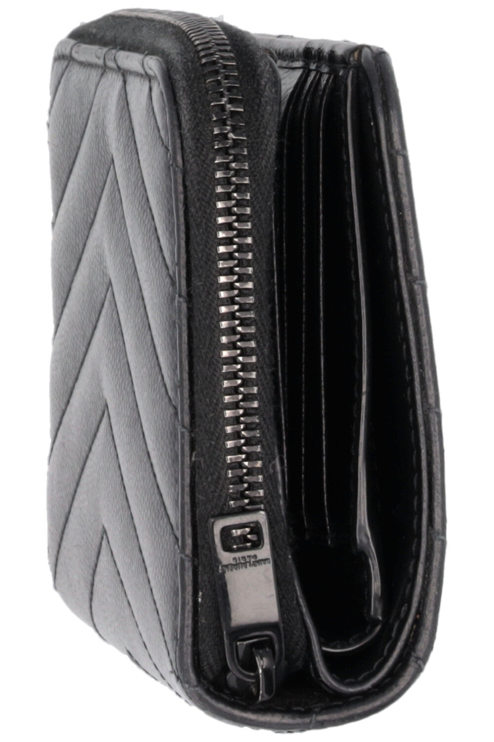 SAINT LAURENT Cassandre Compact Zip Around Wallet Black