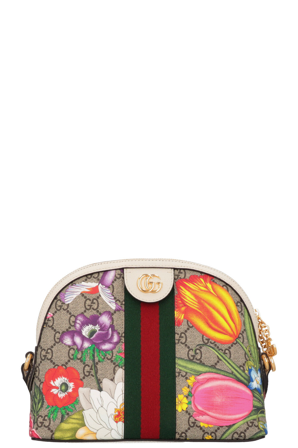 GUCCI Ophidia Floral Crossbody Bag White Canvas
