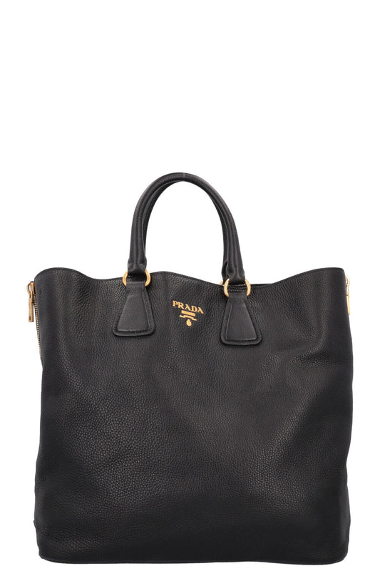PRADA Zip Bag Leather Black Gold