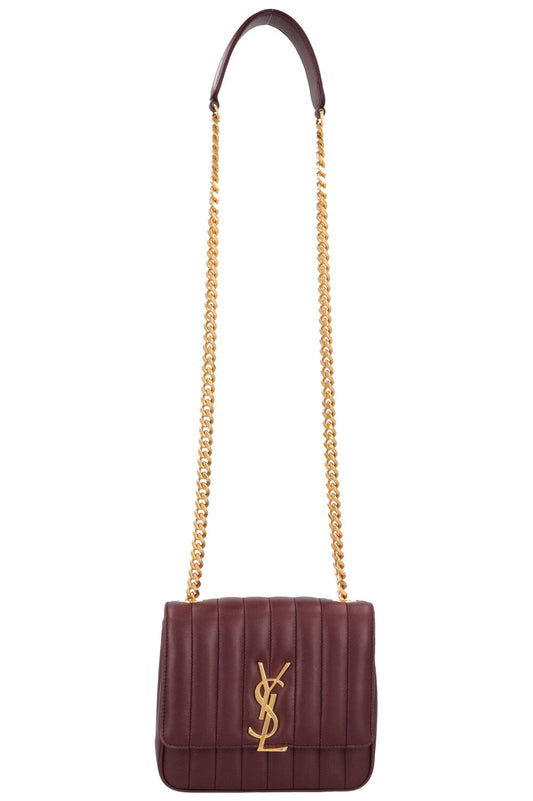 SAINT LAURENT Vicky Quilted Crossbody Bag Burgundy