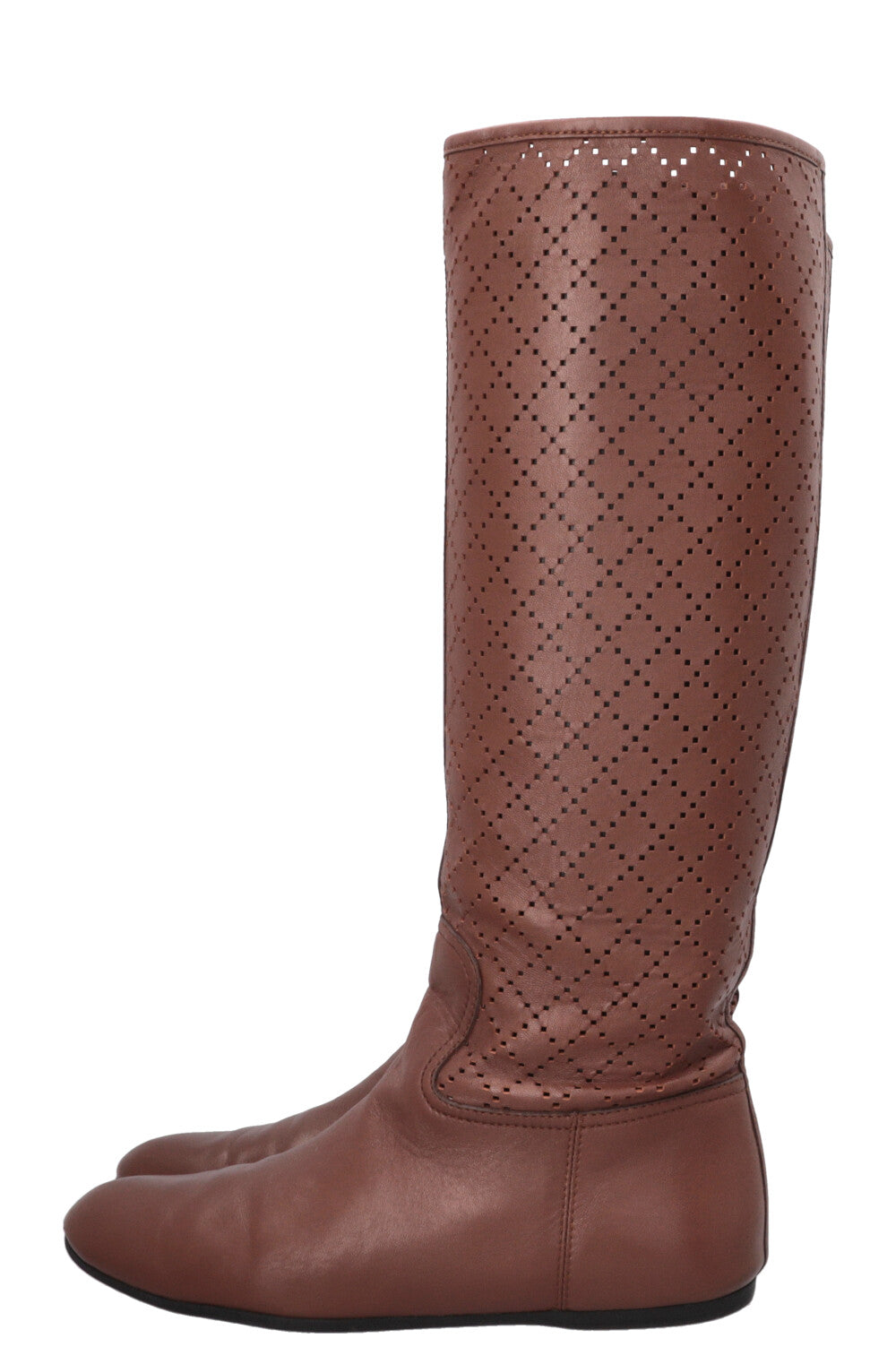 GUCCI Laser Cut Knee High Boots Brown