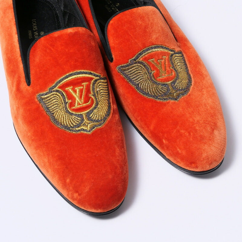 LOUIS VUITTON Slip-on Velor Orange mens 6.5