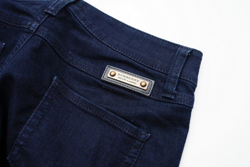BURBERRY Pants E1R43-745-29 Main: 66% cotton, 32% polyester, 2% polyurethane / Leather part: artificial leather Navy Women 36