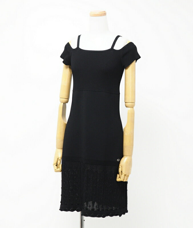 CHANEL knit P32692K00779 80% rayon, 20% nylon black Women 42
