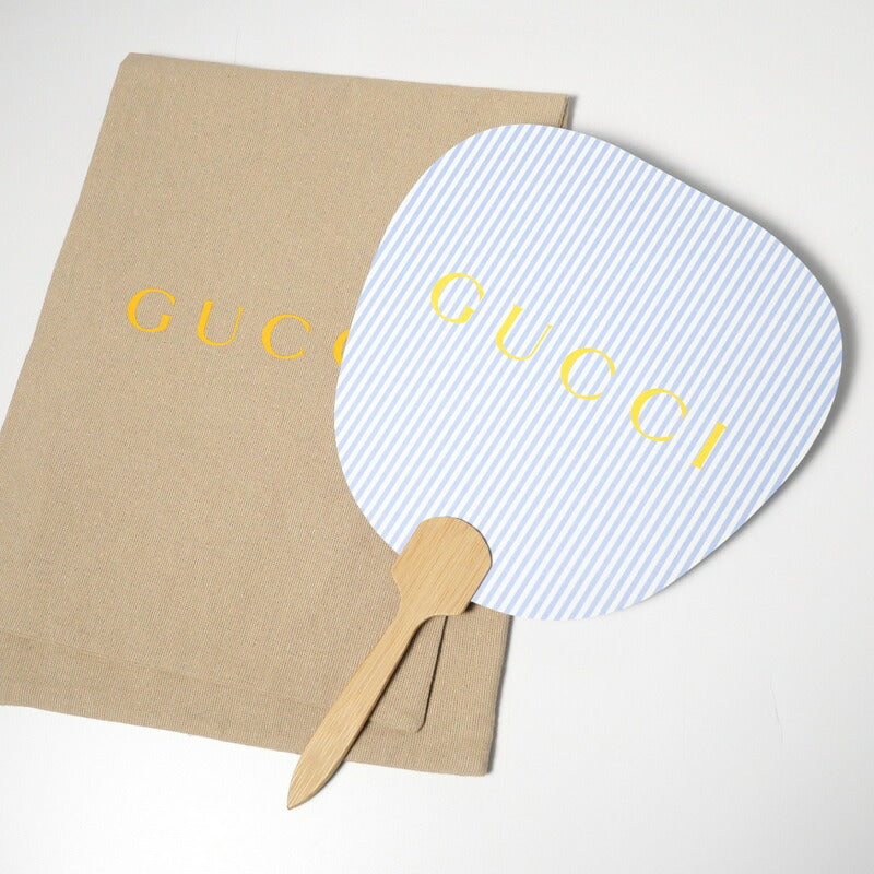 GUCCI Other miscellaneous goods Bamboo, Paper Light blue Stripe Pattern logo: Yellow Uchiwa fan Women(Unisex)