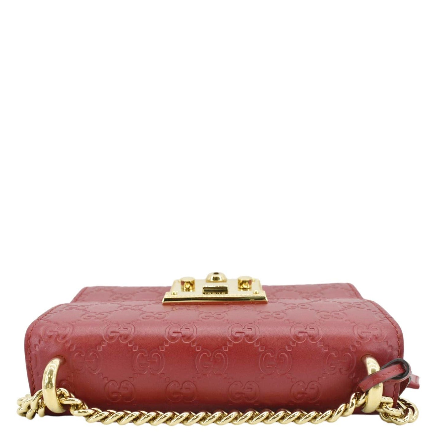 GUCCI Signature Padlock Leather Top Handle Shoulder Bag Red 409487