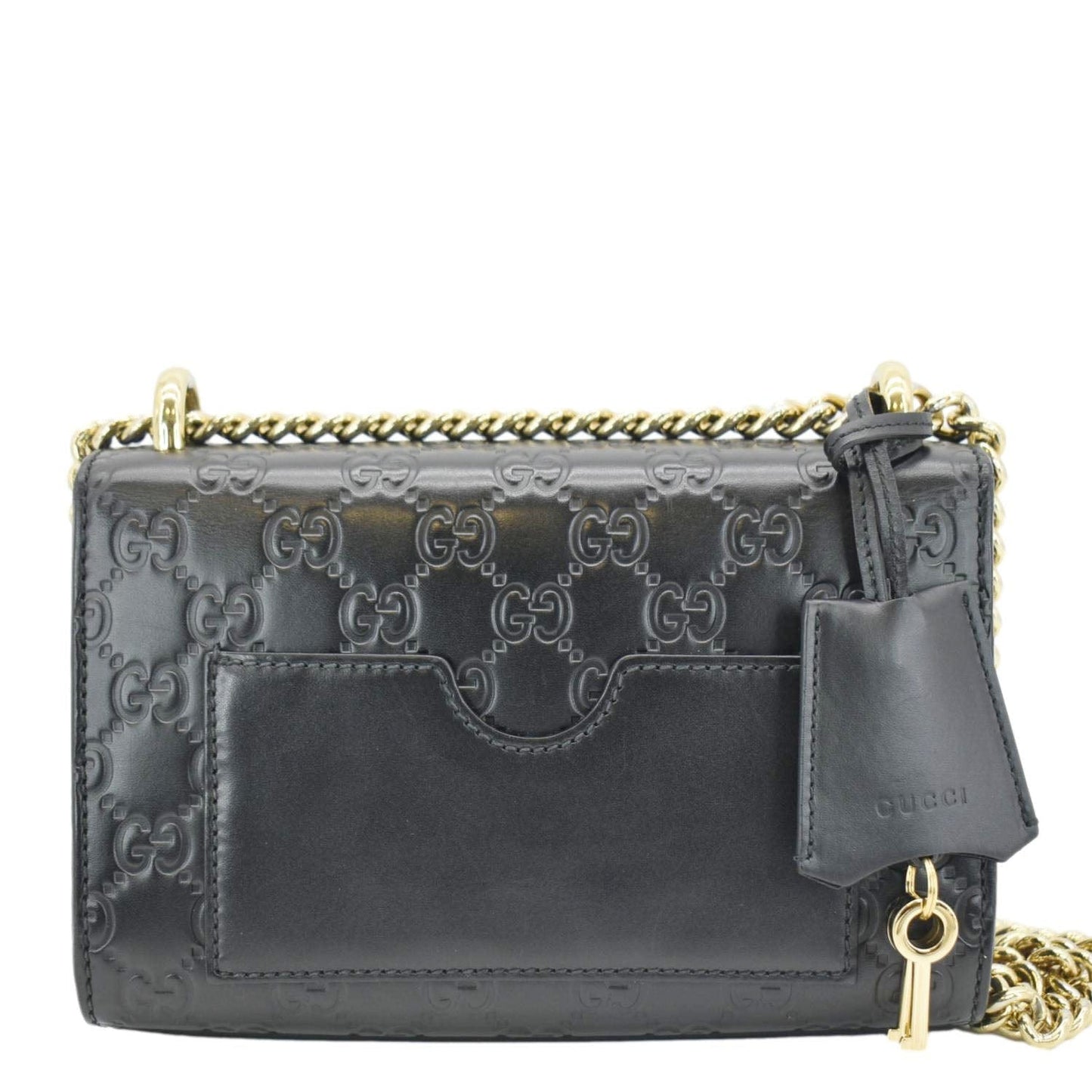 GUCCI Signature Padlock Leather Top Handle Shoulder Bag Black 409487