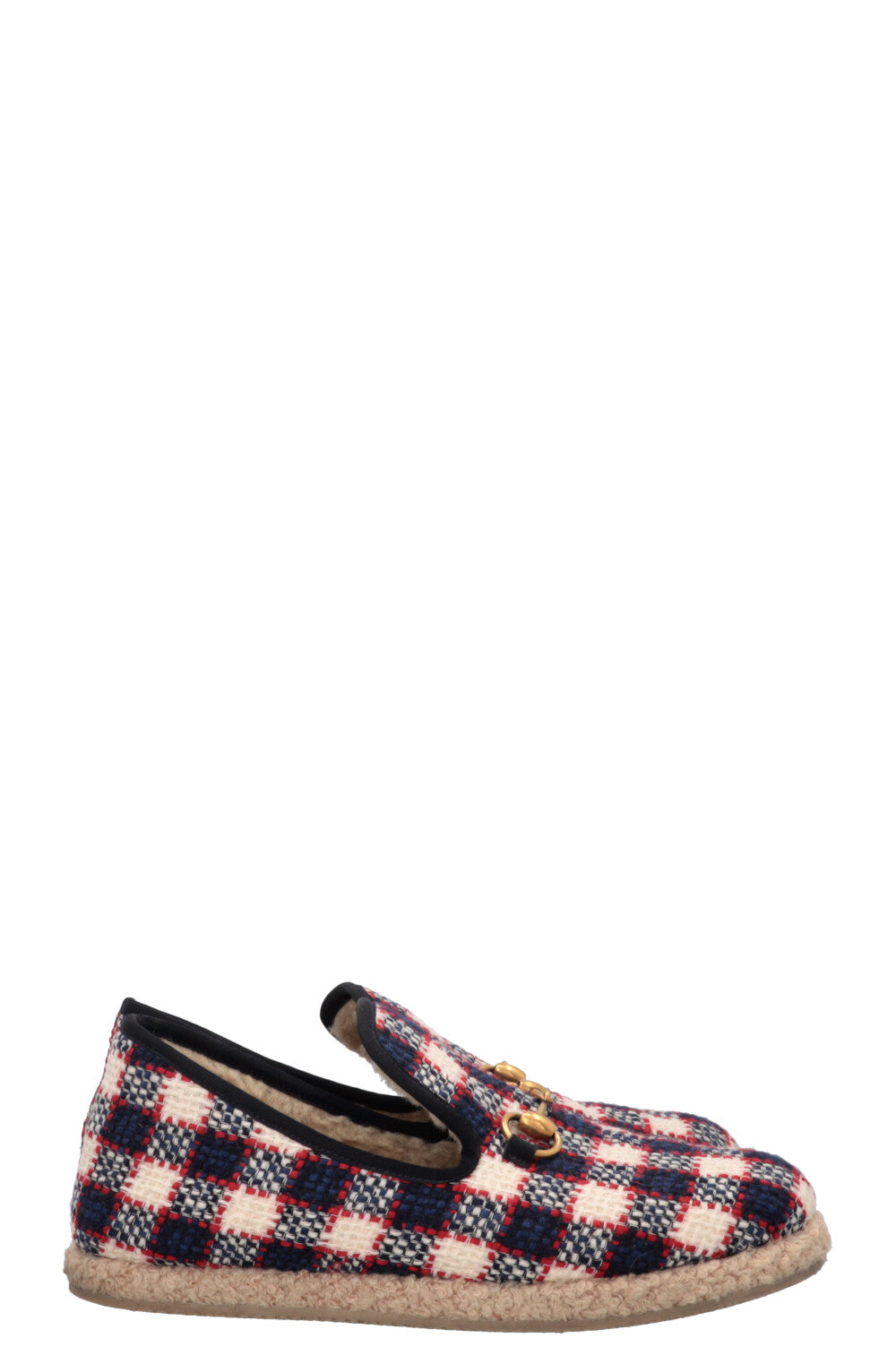 GUCCI Shearling Jordaan Espadrilles Navy Red