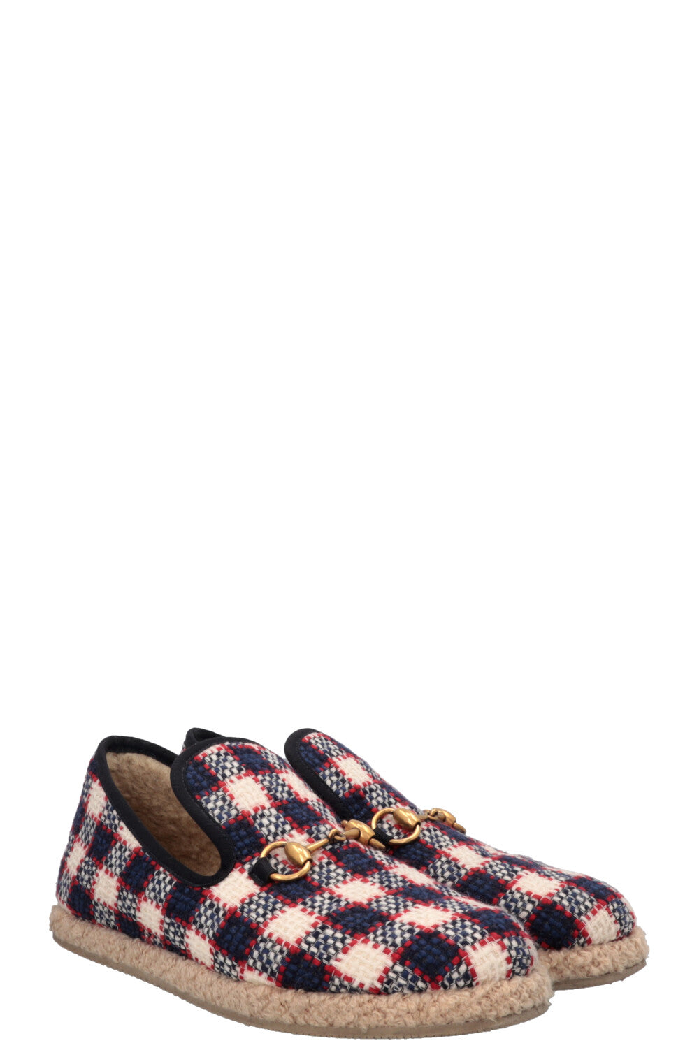 GUCCI Shearling Jordaan Espadrilles Navy Red