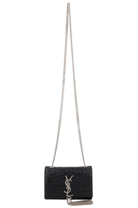 SAINT LAURENT Old Small Kate Tassel Bag Croc Embossed Black