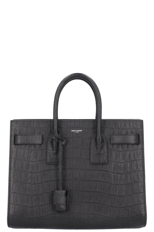 SAINT LAURENT Small Sac De Jour Croc Embossed Black