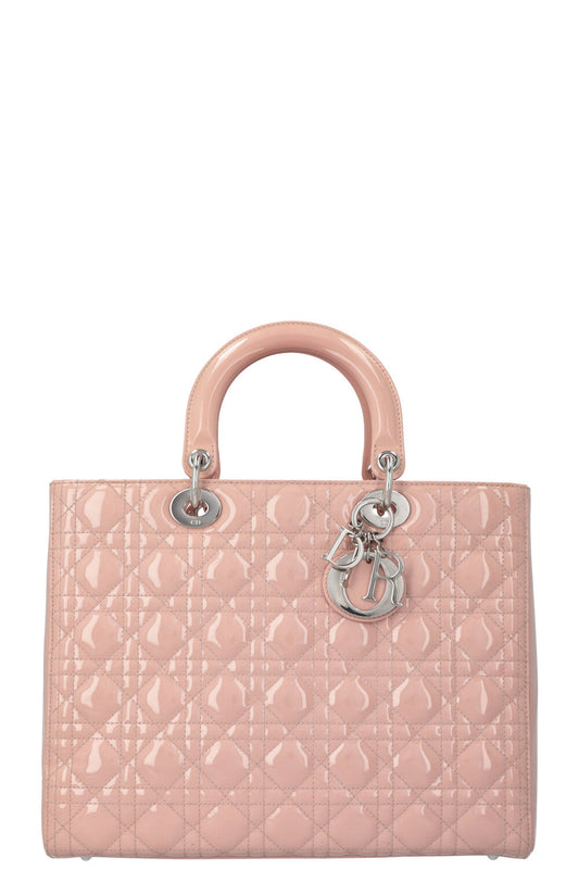 CHRISTIAN DIOR Large Lady Dior Patent Rosa