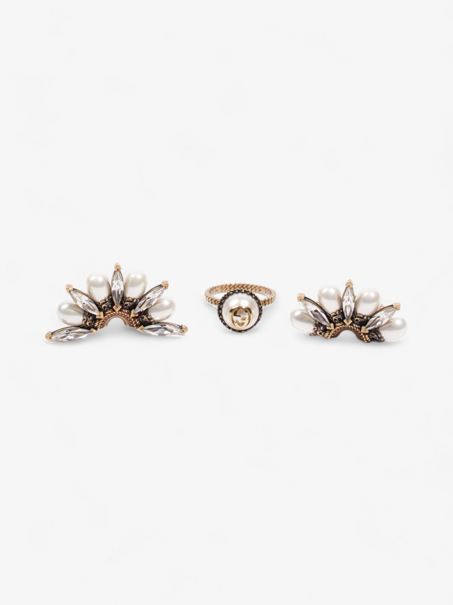 Gucci 3 In 1 Flower Ring Gold / Pearl Base Metal Small
