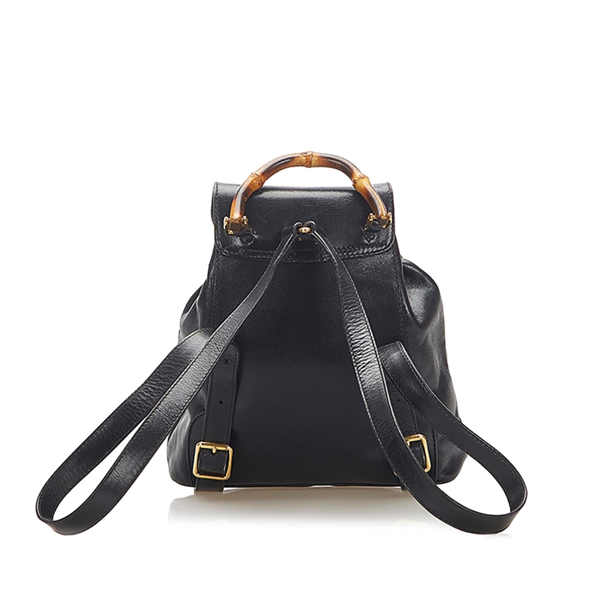 Gucci Bamboo Drawstring Leather Backpack (SHG-22300)