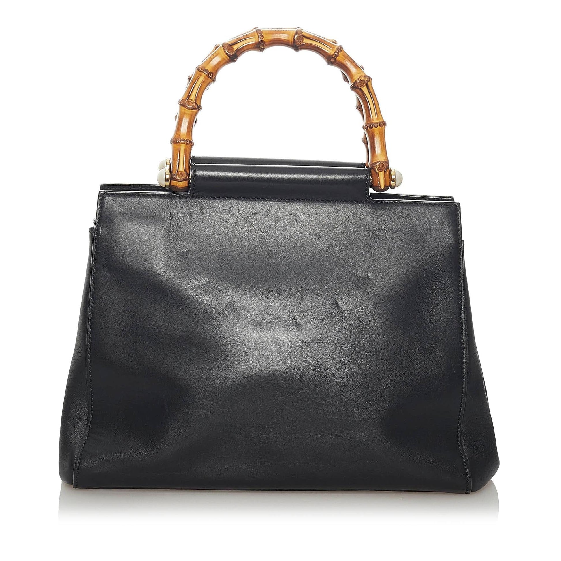 Gucci Bamboo Nymphaea Leather Satchel (SHG-37325)