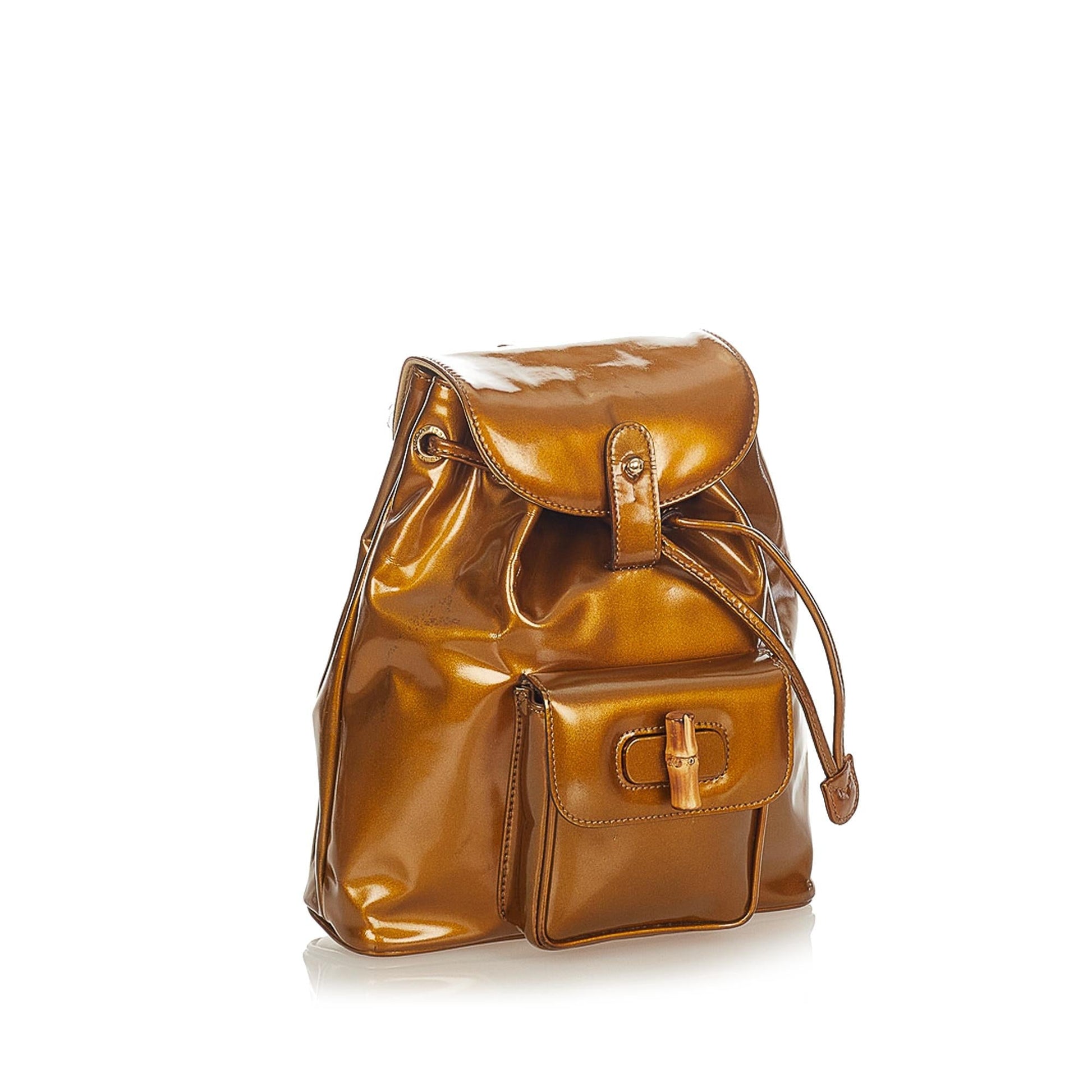Gucci Bamboo Leather Patent Leather Backpack