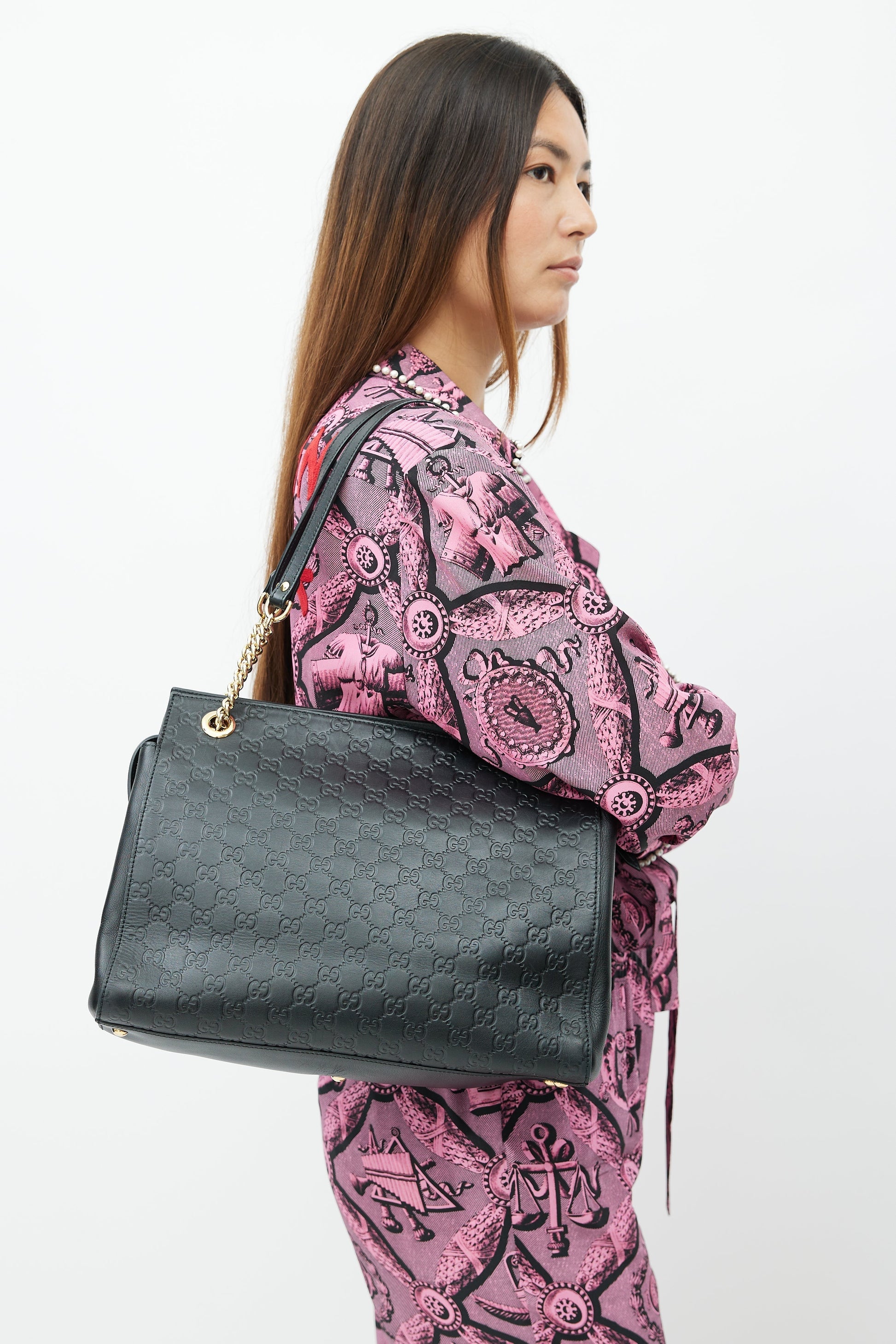 Gucci Guccissima Black Leather Monogram Shoulder Bag Style 3