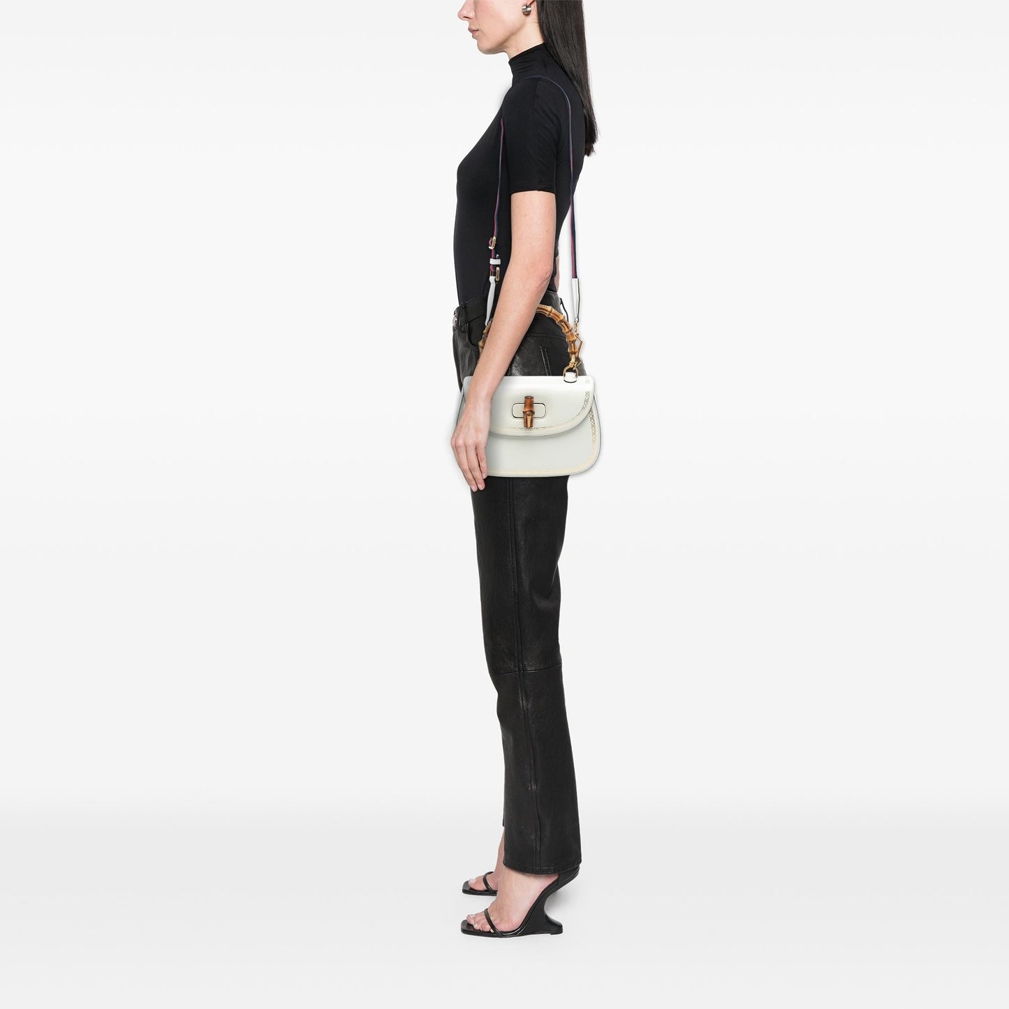 Gucci Calfskin Frame Print Bamboo Top Handle Bag