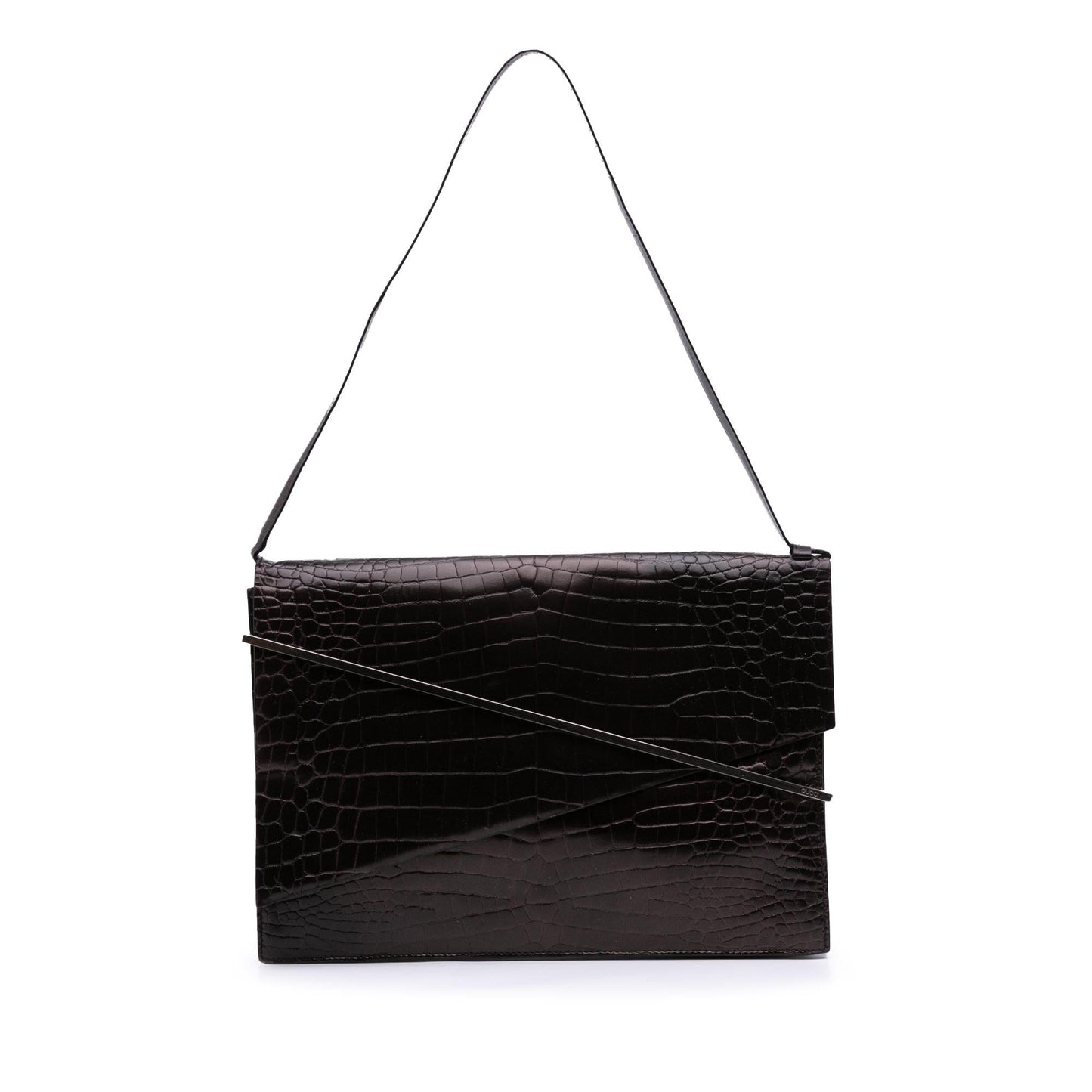 Gucci Croc Embossed Leather Broadway Envelope Shoulder Bag