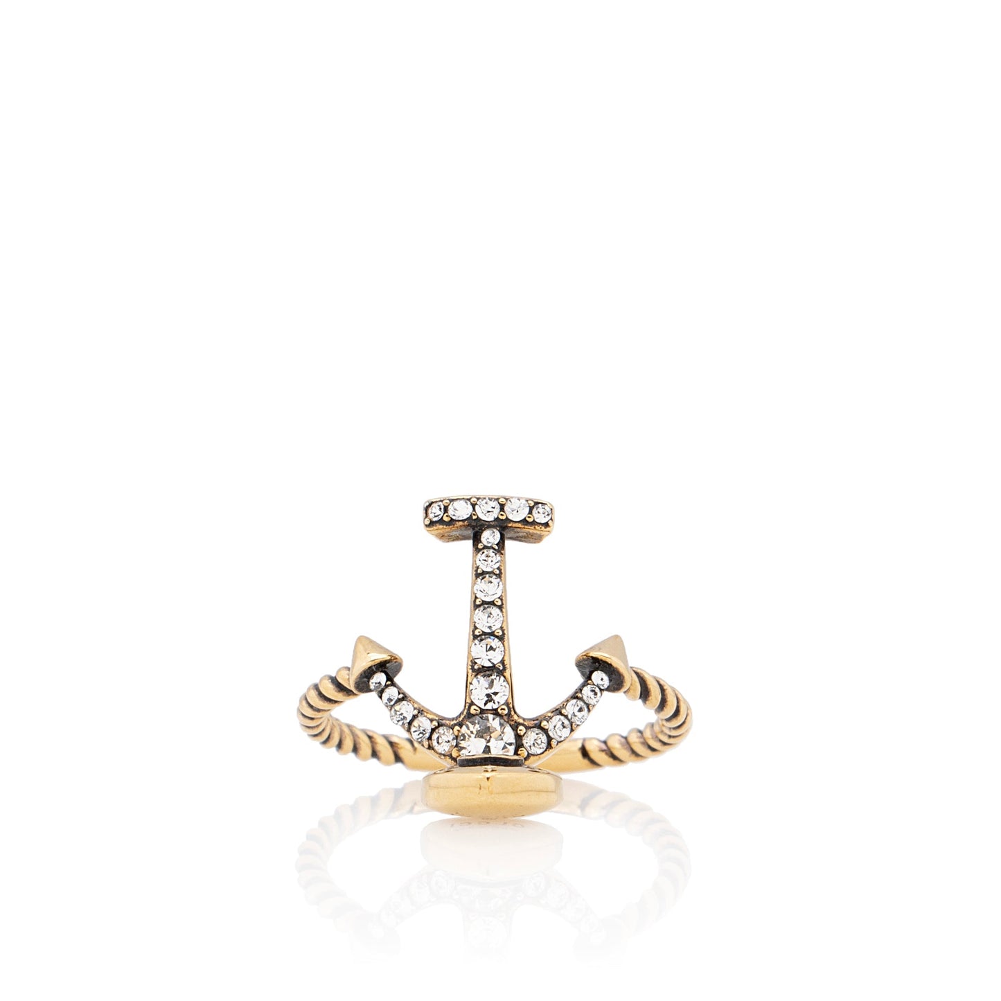 Gucci Crystal Anchor Heart Ring - Size 8 1/2 (SHF-i31ZrL)