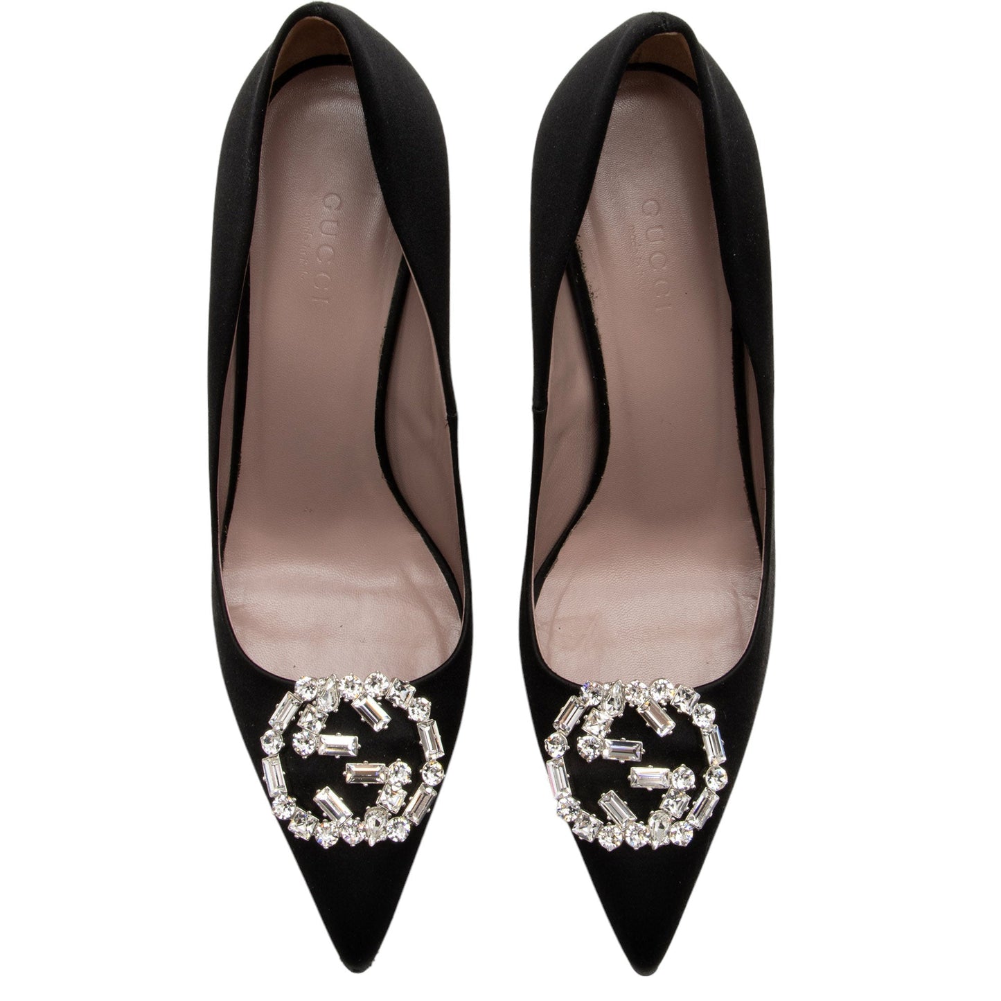 Gucci Crystal Satin Pointed Toe Pumps - Size 6.5 / 36.5 (SHF-V5rXOE)