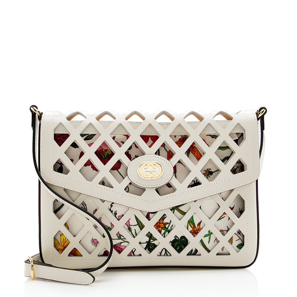 Gucci Flora Leather Canvas Shoulder Bag