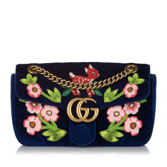 Gucci Embroidered GG Marmont Matelasse Crossbody Bag (SHG-34602)
