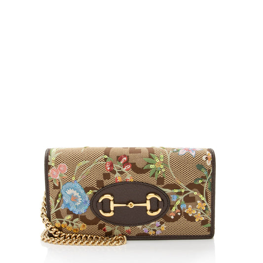Gucci Embroidered Jumbo GG Canvas Horsebit 1955 Wallet on Chain (SHF-KtvM2R)