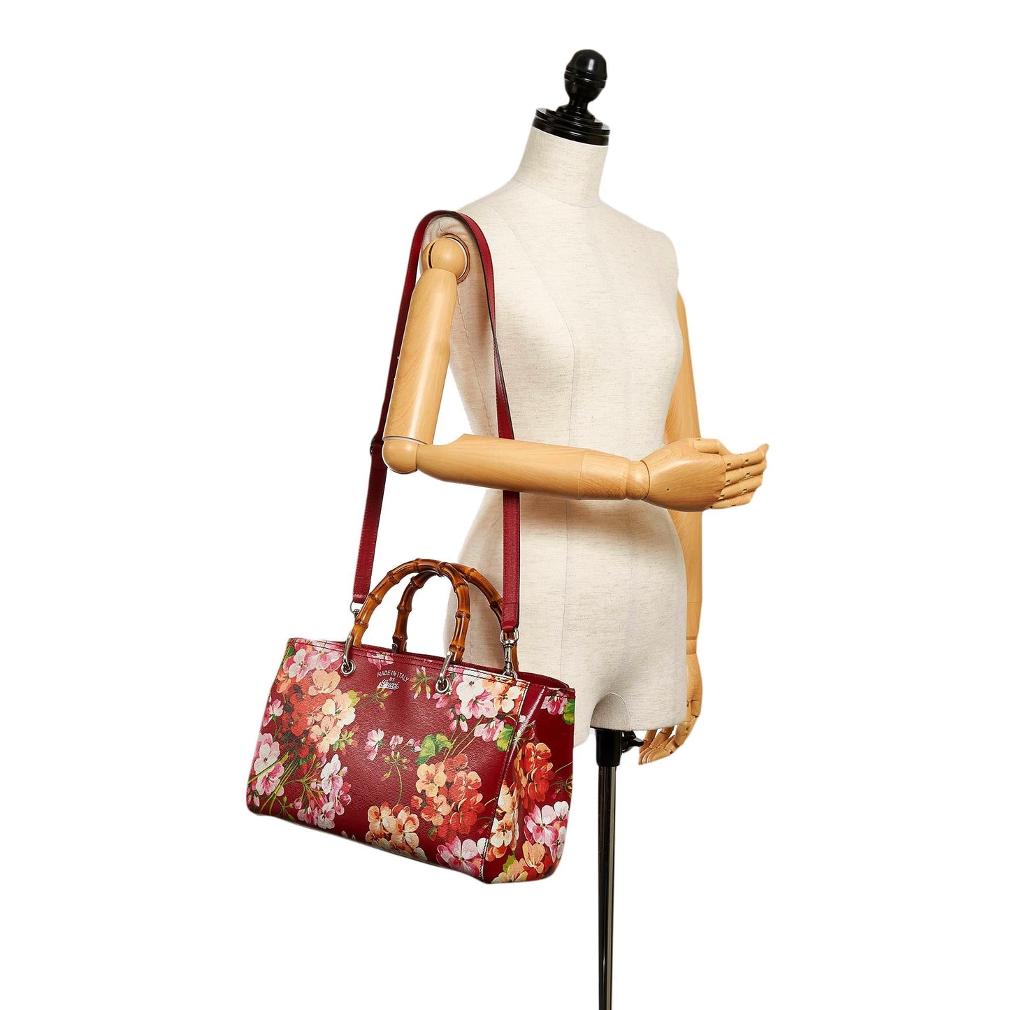 Gucci Flora Bamboo Shopper Leather Satchel (SHG-29733)