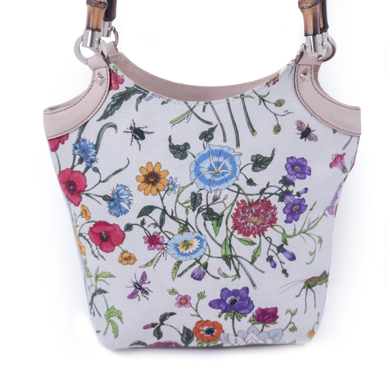 Gucci Bamboo Leather Canvas Bucket Bag
