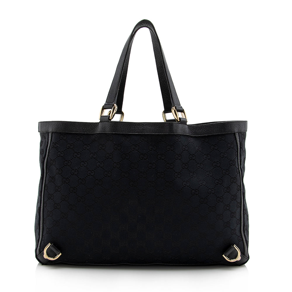 Gucci Abbey Leather Canvas Tote
