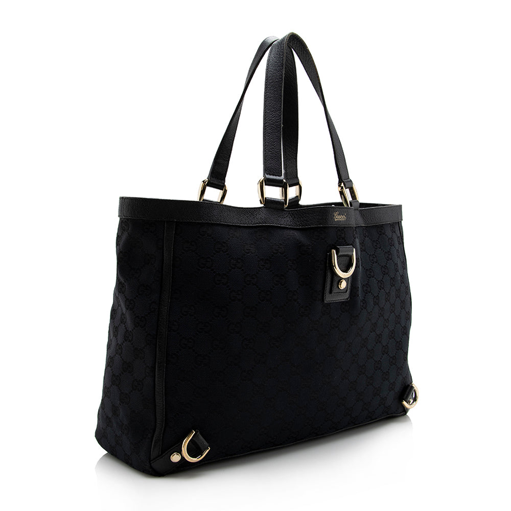 Gucci Abbey Leather Canvas Tote