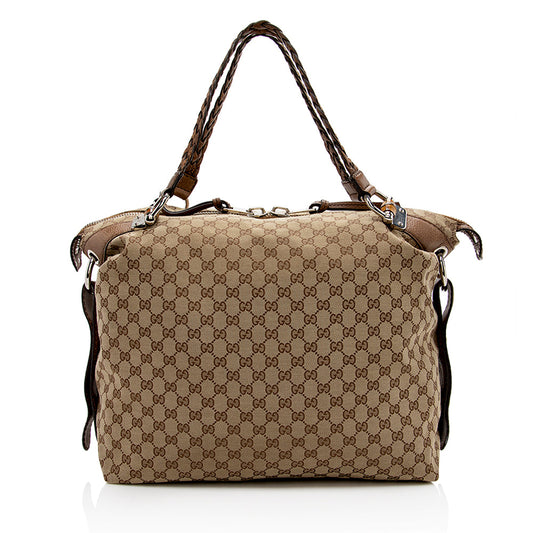 Gucci Bamboo Leather Canvas Tote Style 5