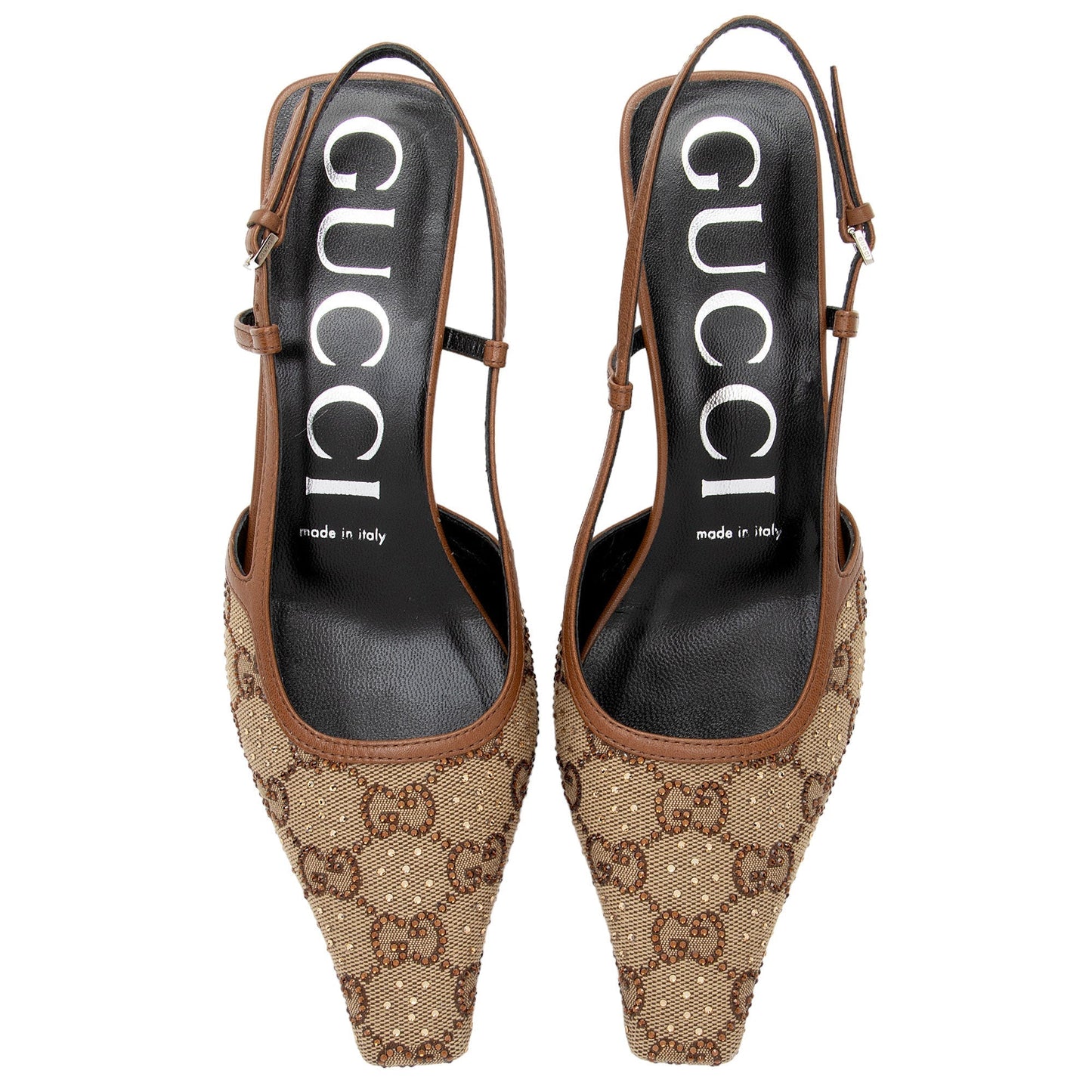 Gucci GG Canvas Crystal Slingback Pumps - Size 6.5 / 36.5 (SHF-dfhaWv)