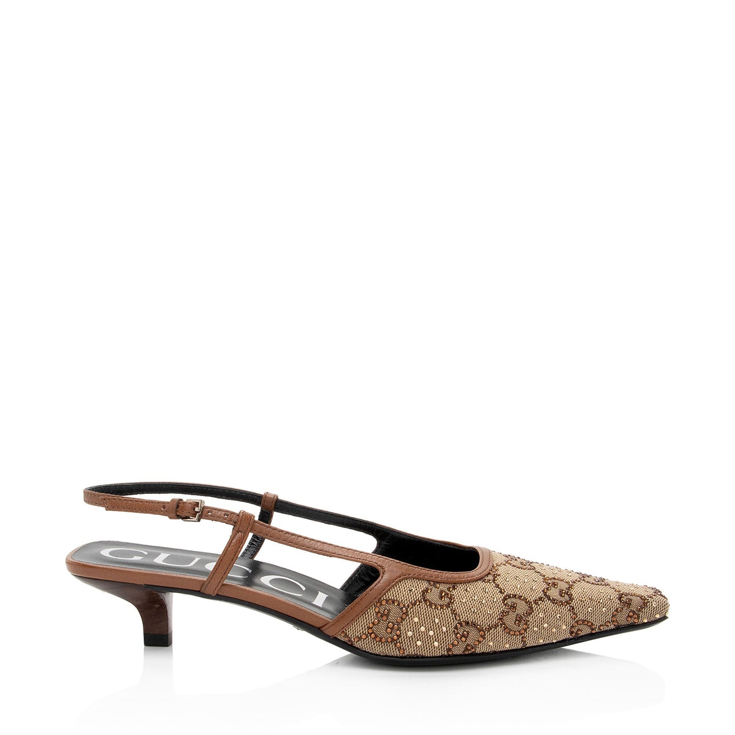 Gucci GG Canvas Crystal Slingback Pumps - Size 6.5 / 36.5 (SHF-dfhaWv)