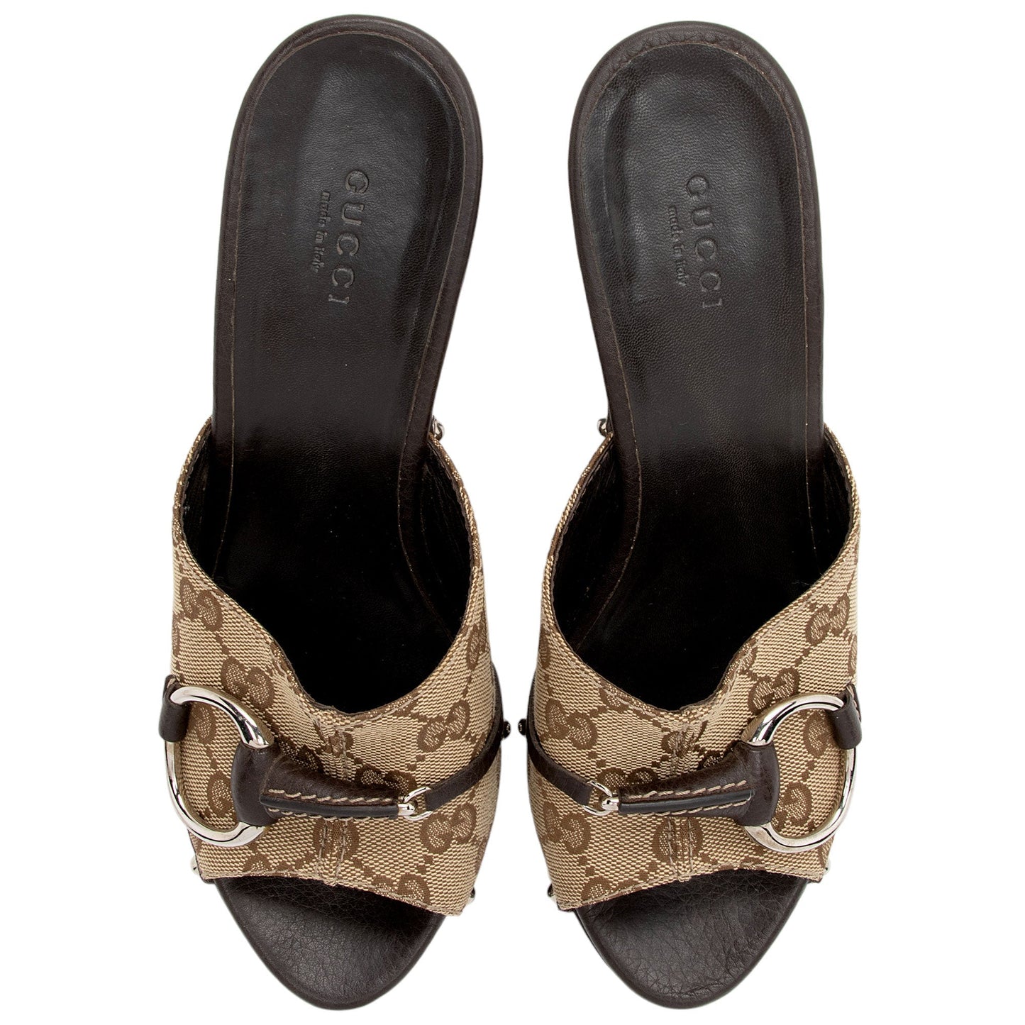Gucci GG Canvas Horsebit Wood Mules - Size 7.5 / 37.5 (SHF-fMVVfs)