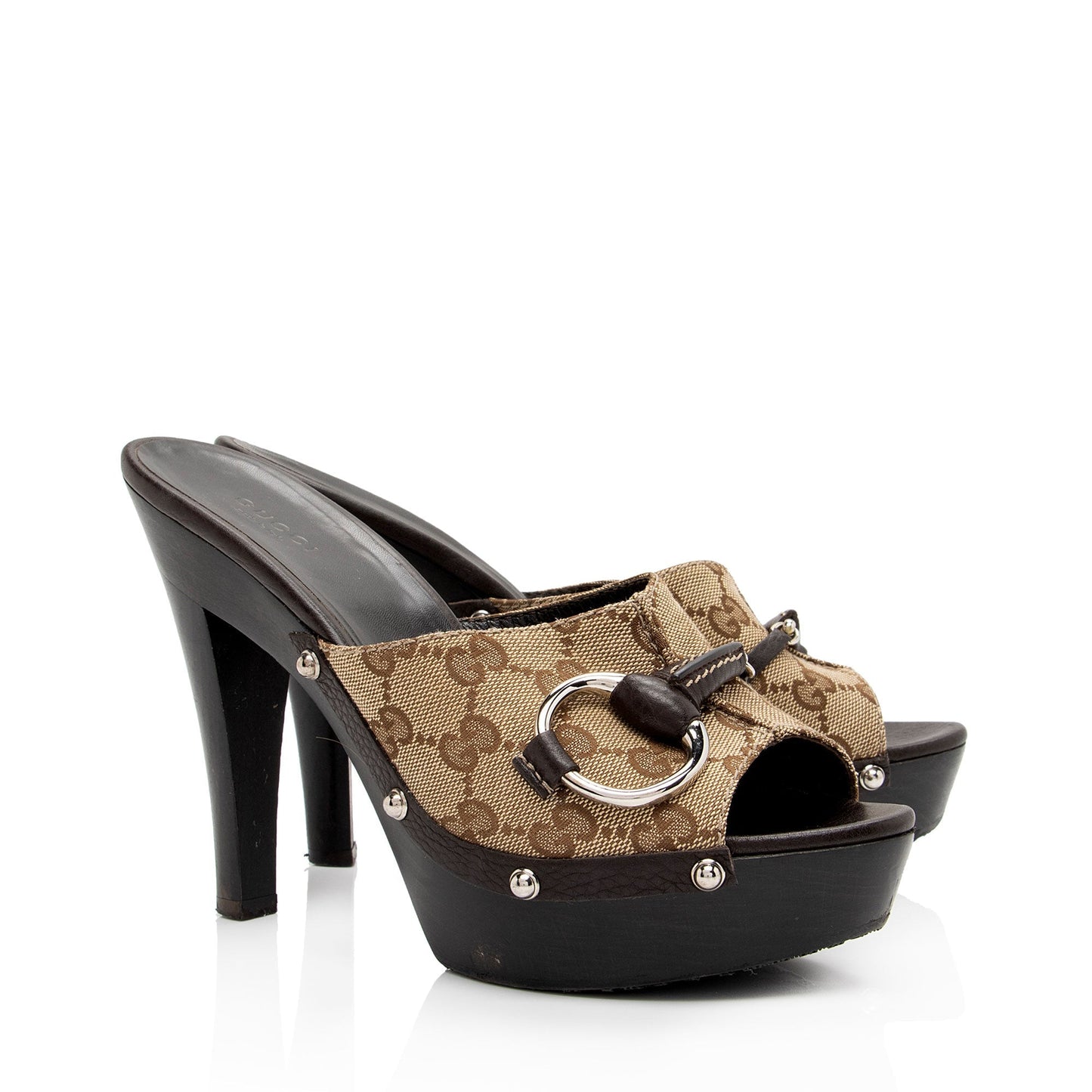 Gucci GG Canvas Horsebit Wood Mules - Size 7.5 / 37.5 (SHF-fMVVfs)