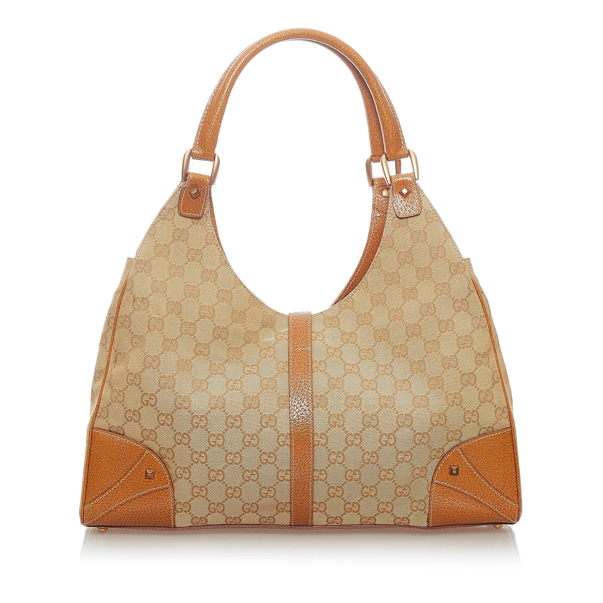 Gucci GG Canvas Nailhead Jackie Shoulder Bag (SHG-33236)