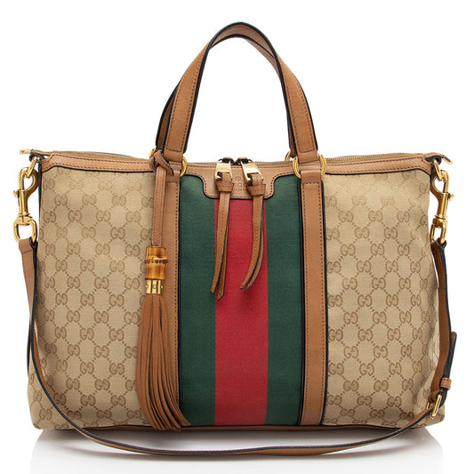 Gucci Nylon Leather Canvas Tote