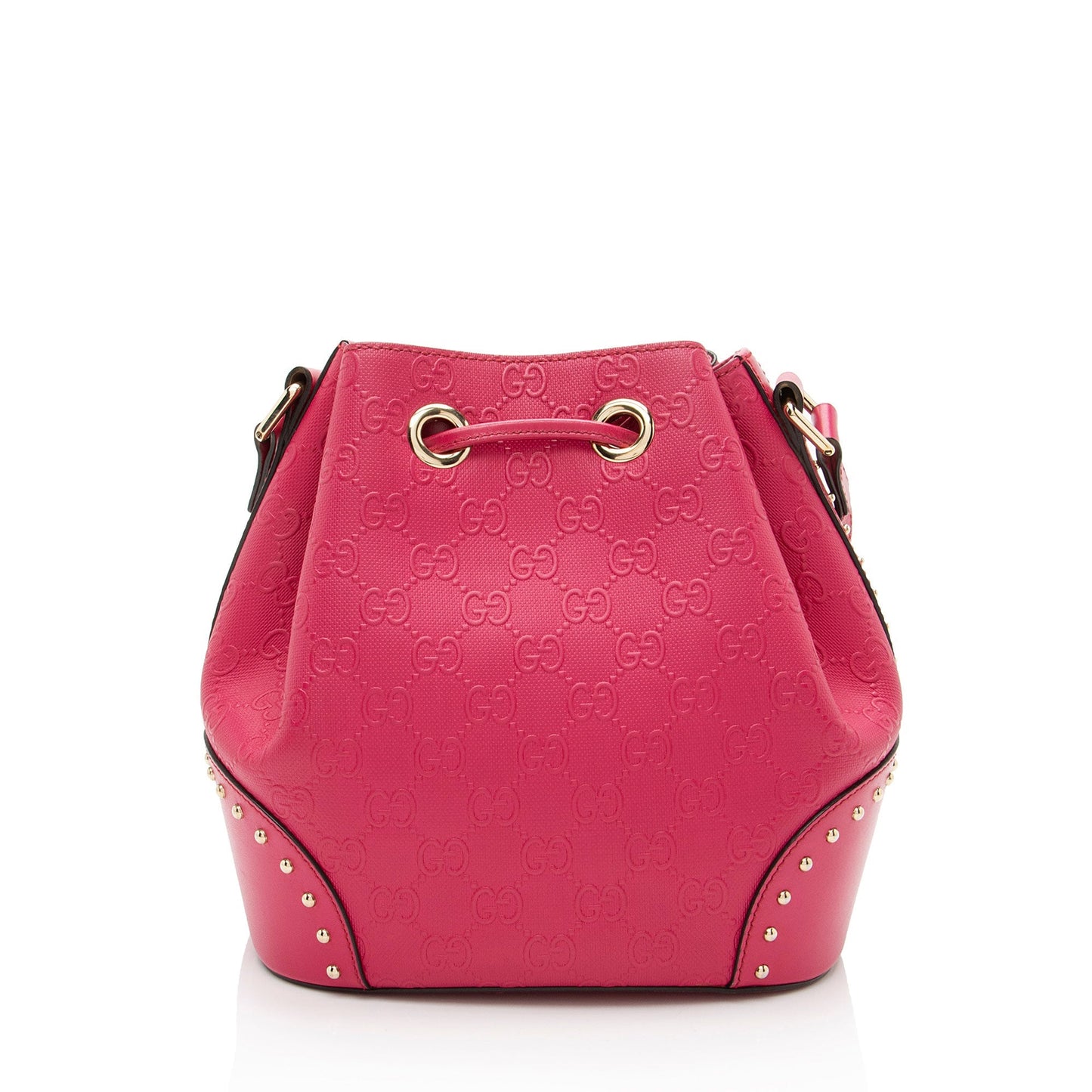 Gucci GG Debossed Diamante Leather Studded Bright Bucket Bag